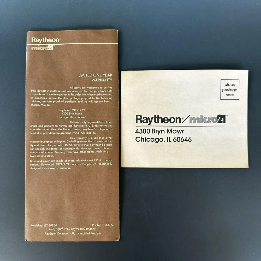 Vintage Raytheon Micro 21 Microwave Popcorn Popper, Model 101, Retro Kitchen App